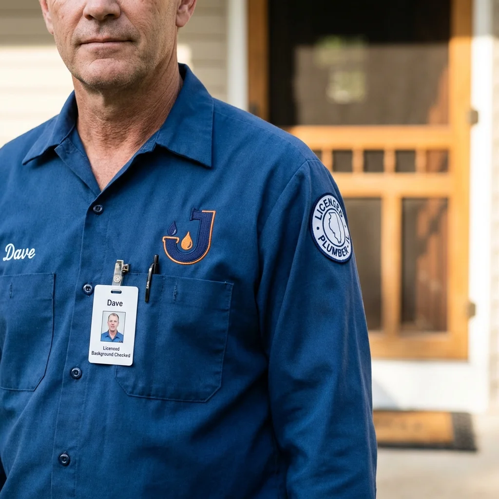 Licensed plumber showing ID badge in Moorefield, WV
