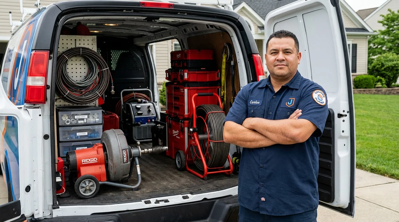 Professional drain cleaning equipment and Johns Plumbing LLC plumber in Moorefield