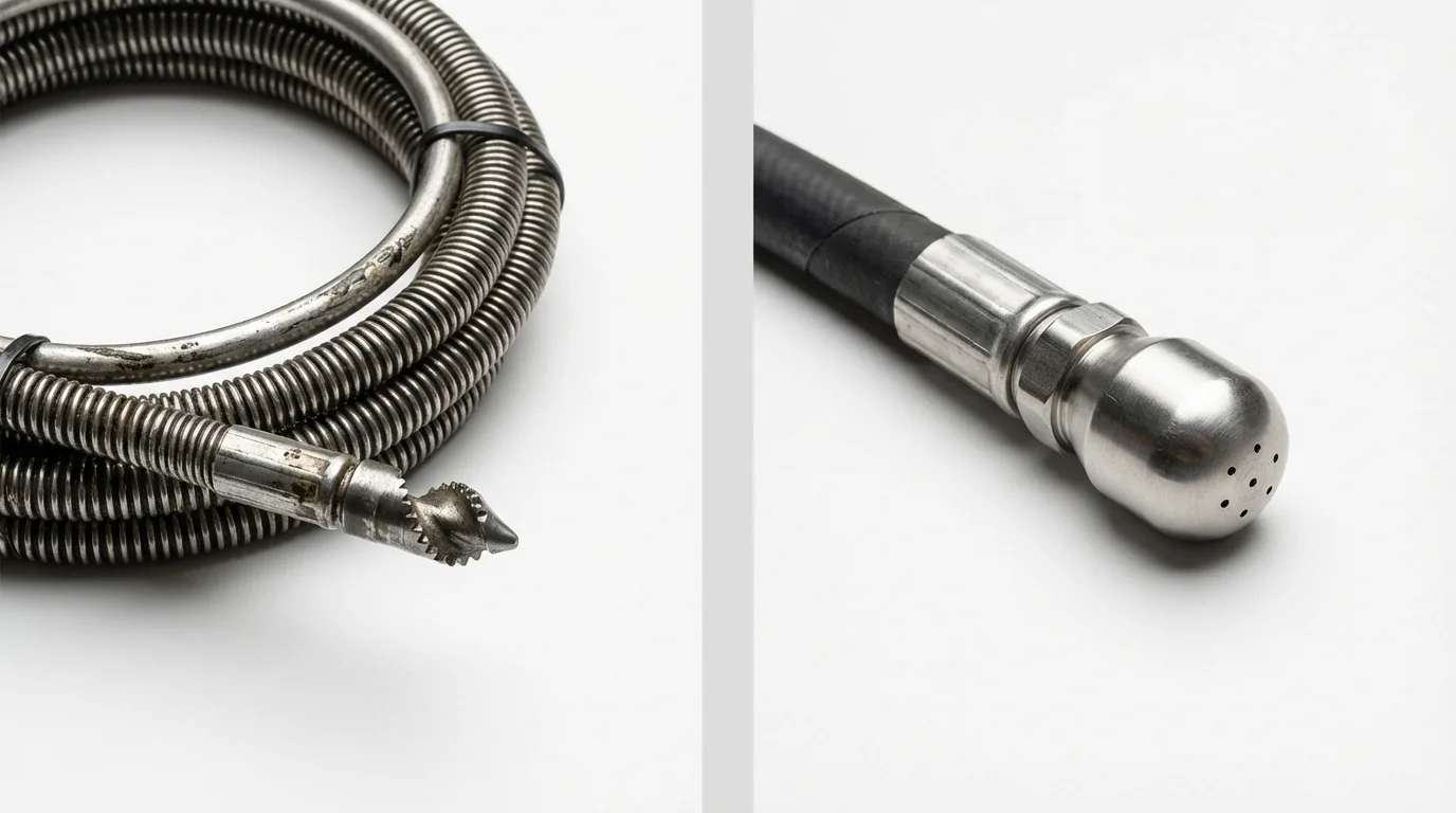 Drain snake cable and hydro jetting nozzle used for drain cleaning in Moorefield, WV