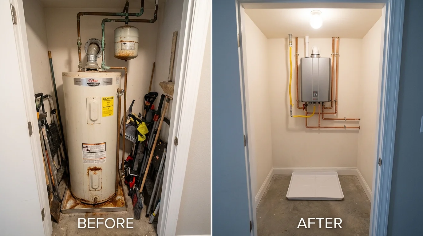 Tank water heater versus wall-mounted tankless unit comparison for Moorefield, WV homeowners