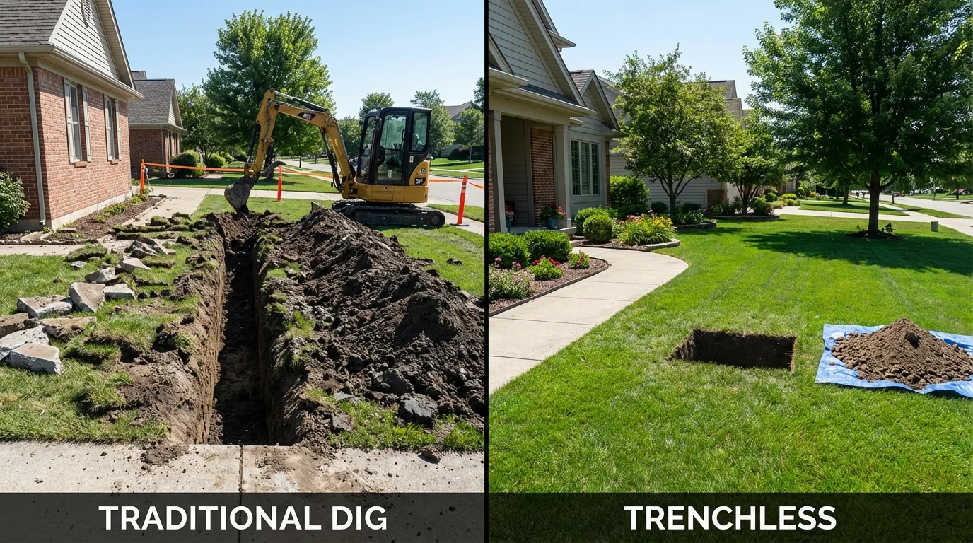 Trenchless sewer repair with minimal yard damage versus traditional excavation in Moorefield, WV